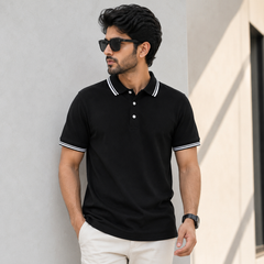 Short Sleeves Polo Collar With Three Button Placket - M-82