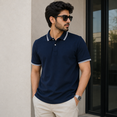 Short Sleeves Polo Collar With Three Button Placket - M-84