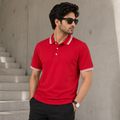 Short Sleeves Polo Collar With Three Button Placket - M-107