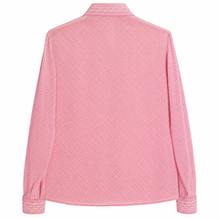 Full Sleeves Pink Polka Dot Sheer Shirt - W-126