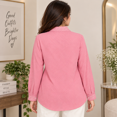 Full Sleeves Pink Polka Dot Sheer Shirt - W-126