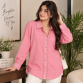 Full Sleeves Pink Polka Dot Sheer Shirt - W-126