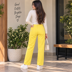 Lemon Yellow Slim Fit Pants With Front Back Pocket - W-127
