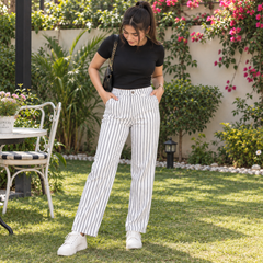 White & Navy Pin Stripe Slim Pants - W-128