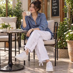 Embroidered Capri Pants with Tie Hem - W-131