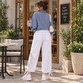 Embroidered Capri Pants with Tie Hem - W-131