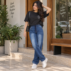 Dark Wash Denim Pant with Drawstring Waist - W-132