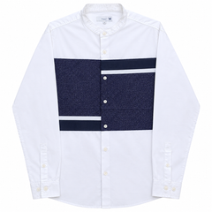 Full Sleeves Color Block Band Collar Shirt - M-149