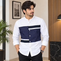 Full Sleeves Color Block Band Collar Shirt - M-149