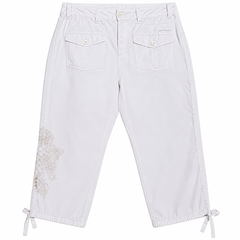 Embroidered Capri Pants with Tie Hem - W-131