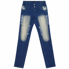 High Waist Distressed Dark Wash Skinny Jeans - W-136