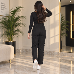 Black High Waist Slim Fit Pants - W-146