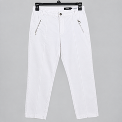 White Straight Fit Stretch Pants With Multi Pocket - W-147