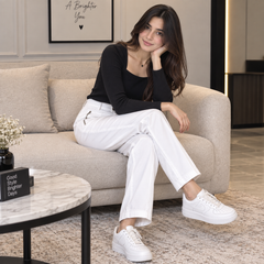 White Straight Fit Stretch Pants With Multi Pocket - W-147