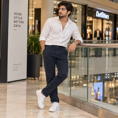 Man Slim Fit Dark Navy Pants With Multi Pocket - M-152