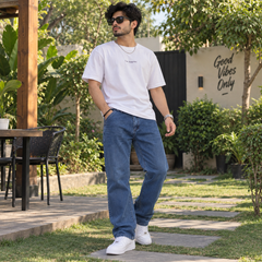 Mid Blue Straight Fit Stretch Denim Pants - M-156