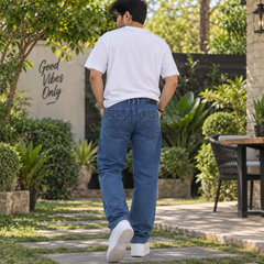 Mid Blue Straight Fit Stretch Denim Pants - M-156