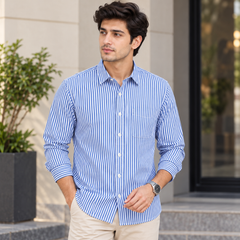 Full Sleeves Striped Casual Shirt With Front Chest Pocket - M-145