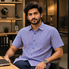 Short Sleeves Button Down Checkered Shirt - M-141