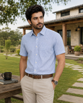 Short Sleeves Button Down With Front Pocket Printed Shirt - M-146