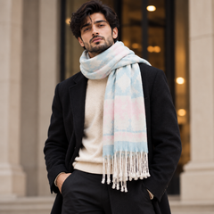 Soft Woolen Stole - Light Blue & Aztec Pattern-R-38