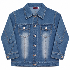 Classic Faded Denim Jacket with 3/4 Sleeves - K-175