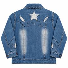 Classic Faded Denim Jacket with 3/4 Sleeves - K-175