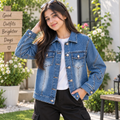 Classic Faded Denim Jacket with 3/4 Sleeves - K-175
