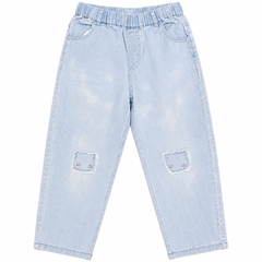 Denim Pants with Cute Bear Patch And Multi Pocket - K-180