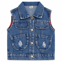 Distressed Sleeveless Denim Vest Jacket - K-168