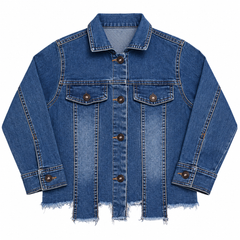 Distressed Frayed Hem Denim Jacket - K-173