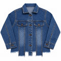 Distressed Frayed Hem Denim Jacket - K-173
