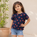 Short Sleeves Round Neck All Over Strawberry Print T-Shirt - K-19