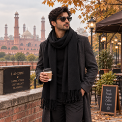 Black Solid Wool Muffler - R-4