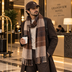 Check Wool Muffler Light and Soft - R-15