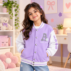 Lavender Varsity Baseball Jacket With Striped elastic rib and 2 Side Pocket - K-192