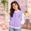 Lavender Varsity Baseball Jacket With Striped elastic rib and 2 Side Pocket - K-192