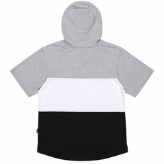 Unique 3-Panel hoodie Color Block - Grey Top, White Middle, Black Bottom - M-169