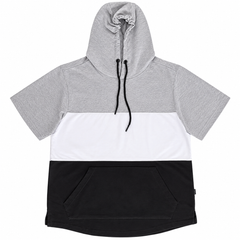 Unique 3-Panel hoodie Color Block - Grey Top, White Middle, Black Bottom - M-169
