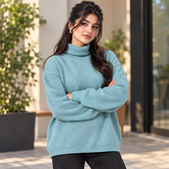 Women's Premium Ribbed Hem High Neck Sweater -W-175