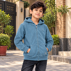 Dusty Green Garment  Zipper Hoodie with Elbow Patch With Cangro Pocket - K-201