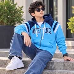 Block Meeting Varsity Zipper Hoodie With Cangro Pocket - K-200