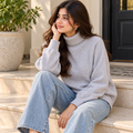 Plain, High Neck, Full Sleeves Ribed Hem &Cuff - W -186
