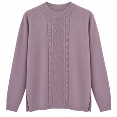 Taupe Cable Knit Winter Sweater with Beaded Front Design - Full Sleeves - W -182