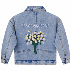 Kids Acid Wash Oversized Denim Jacket With Chest Embroidery - K-204