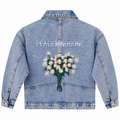 Kids Acid Wash Oversized Denim Jacket With Chest Embroidery - K-204