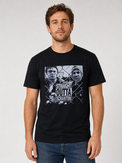 Half Slevees Round Neck Columbia Black Logo T-Shirt - M-41
