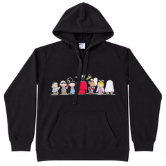 Black Cartoon Printed Hoodie - Peanuts Halloween Characters With Cangro Pocket -M-174