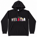 Black Cartoon Printed Hoodie - Peanuts Halloween Characters With Cangro Pocket -M-174