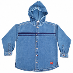 Denim Hooded Shirt Double Stripe Full Sleeves with Button Cuffs - K-185